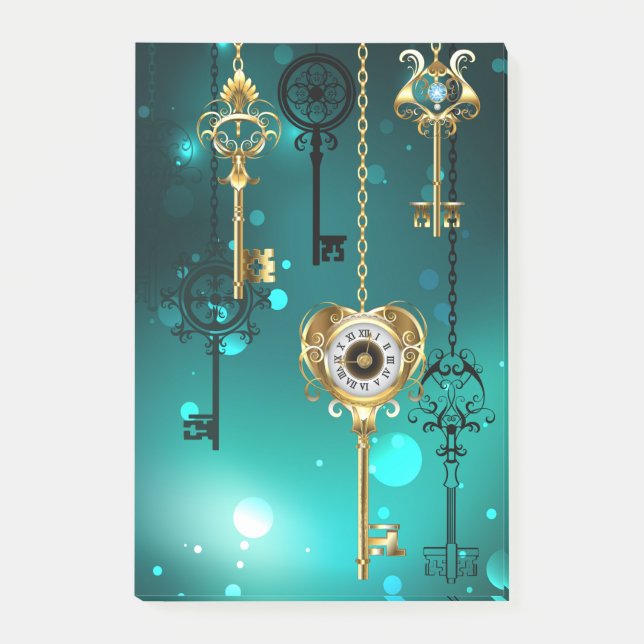 Antique Skeleton Keys on Green Background Post-it Notes (Front)