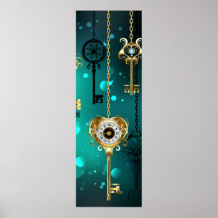 Antique Skeleton Keys on Green Background Poster