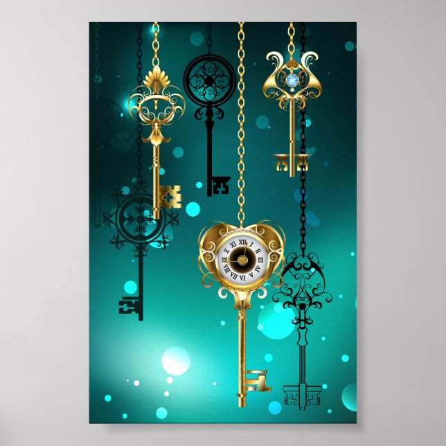 Antique Skeleton Keys on Green Background Poster (Front)