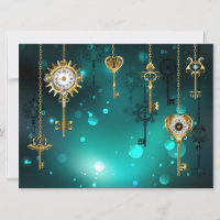 Antique Skeleton Keys on Green Background
