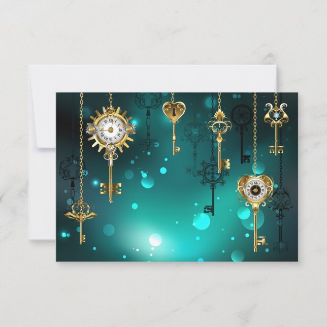 Antique Skeleton Keys on Green Background Save The Date (Front)