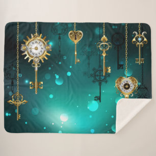 Antique Skeleton Keys on Green Background Sherpa Blanket