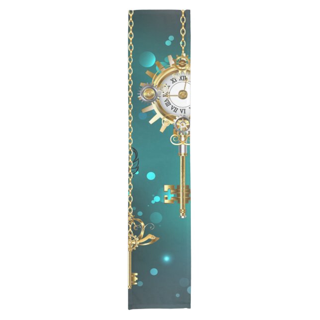 Antique Skeleton Keys on Green Background Short Table Runner (Front)