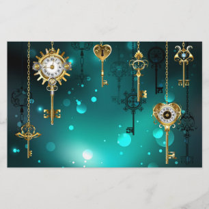 Antique Skeleton Keys on Green Background Stationery
