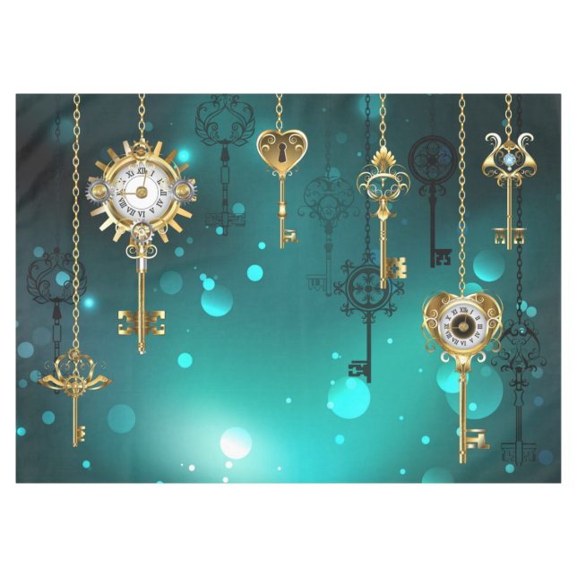 Antique Skeleton Keys on Green Background Tablecloth (Front (Horizontal))