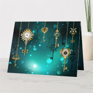 Antique Skeleton Keys on Green Background Thank You Card