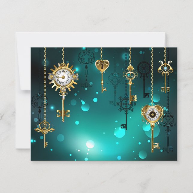 Antique Skeleton Keys on Green Background Thank You Card (Front)