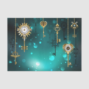 Antique Skeleton Keys on Green Background Tissue Paper