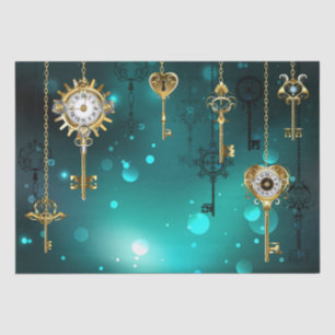 Antique Skeleton Keys on Green Background Tissue Paper