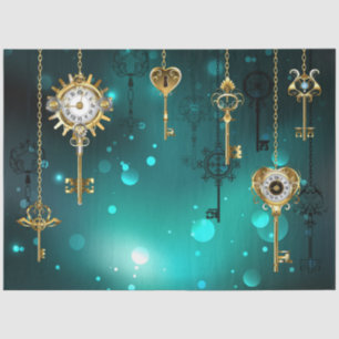 Antique Skeleton Keys on Green Background Tissue Paper