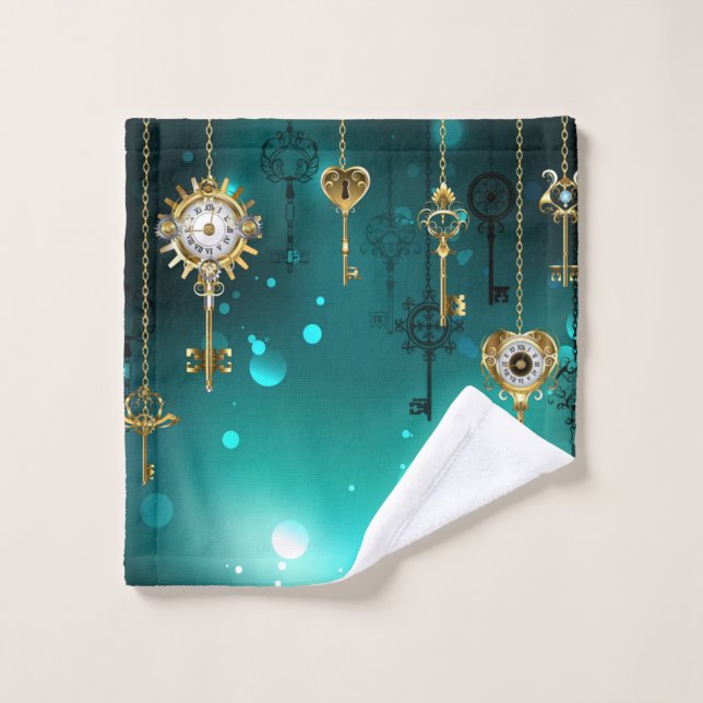 Antique Skeleton Keys on Green Background Wash Cloth (Wash Cloth)