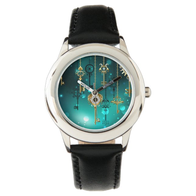 Antique Skeleton Keys on Green Background Watch (Front)