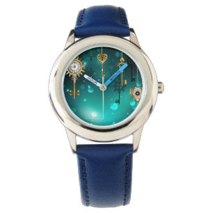 Antique Skeleton Keys on Green Background Watch