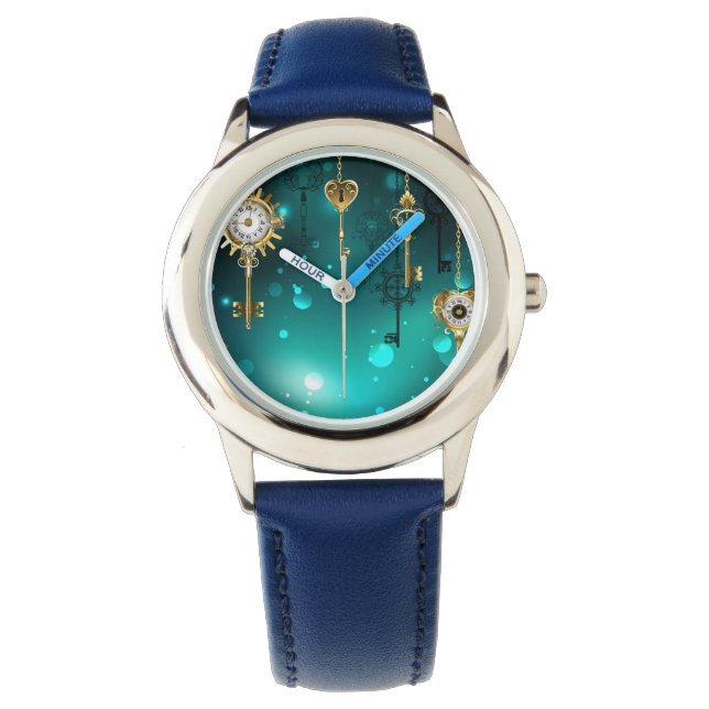 Antique Skeleton Keys on Green Background Watch (Front)