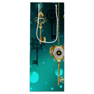 Antique Skeleton Keys on Green Background Wine Gift Bag