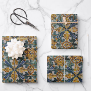 Antique Spanish Tile Wrapping Paper Sheet