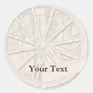 Antique Spinning Wheel Arts Craft Sticker Name Tag