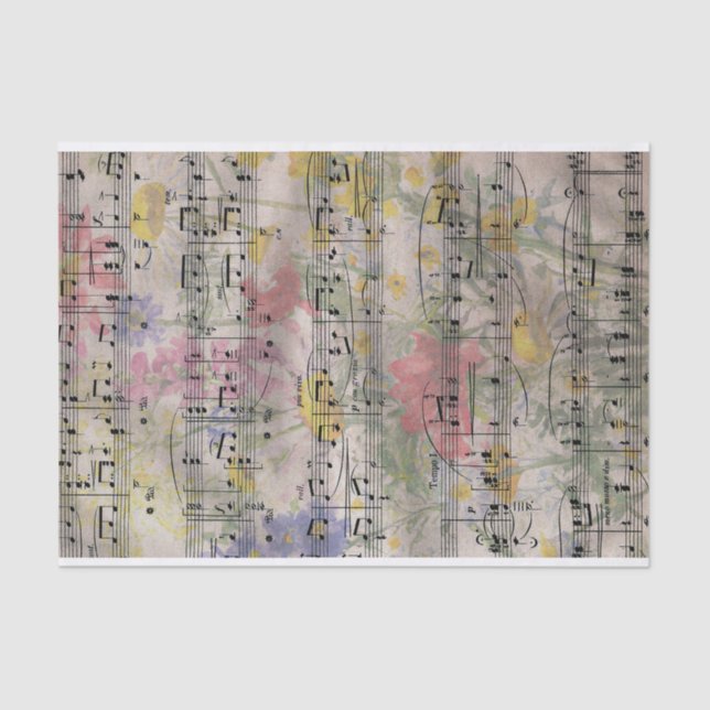 Antique Spring Floral Music Notes Decoupage Tissue Paper (Front)