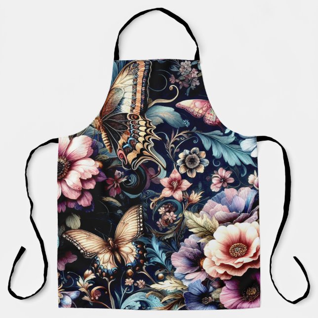 Antique Spring Flowers and Butterflies  Apron (Front)