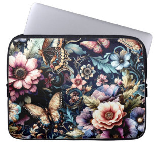 Antique Spring Flowers and Butterflies Laptop Sleeve