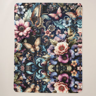 Antique Spring Flowers and Butterflies Sherpa Blanket
