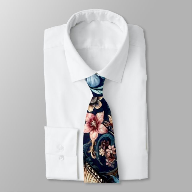 Antique Spring Flowers and Butterflies  Tie (Tied)