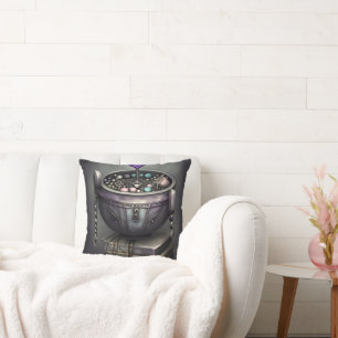 Antique Steampunk Cauldron   Stack of Spellbooks Cushion