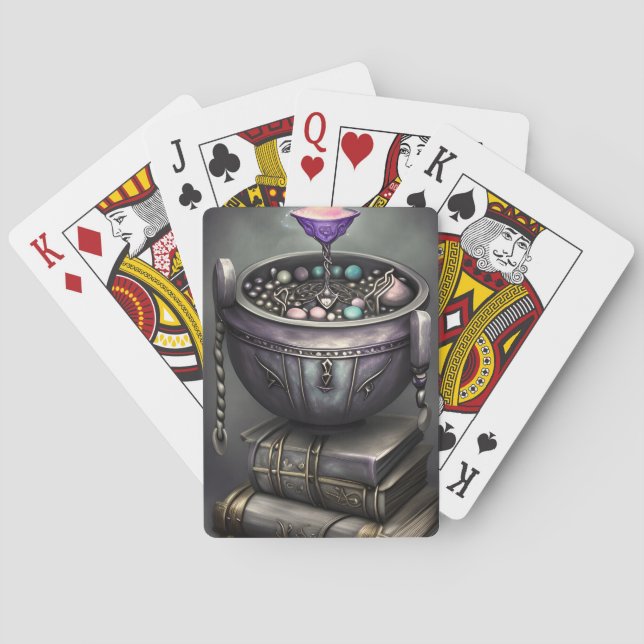Antique Steampunk Cauldron | Stack of Spellbooks Playing Cards (Back)