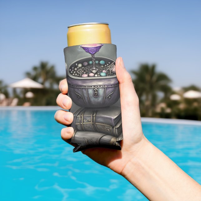 Antique Steampunk Cauldron | Stack of Spellbooks Seltzer Can Cooler (In Situ Pool)