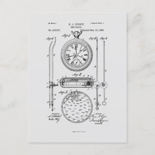 Antique Stopwatch, 1889 Patent Drawing Postcard