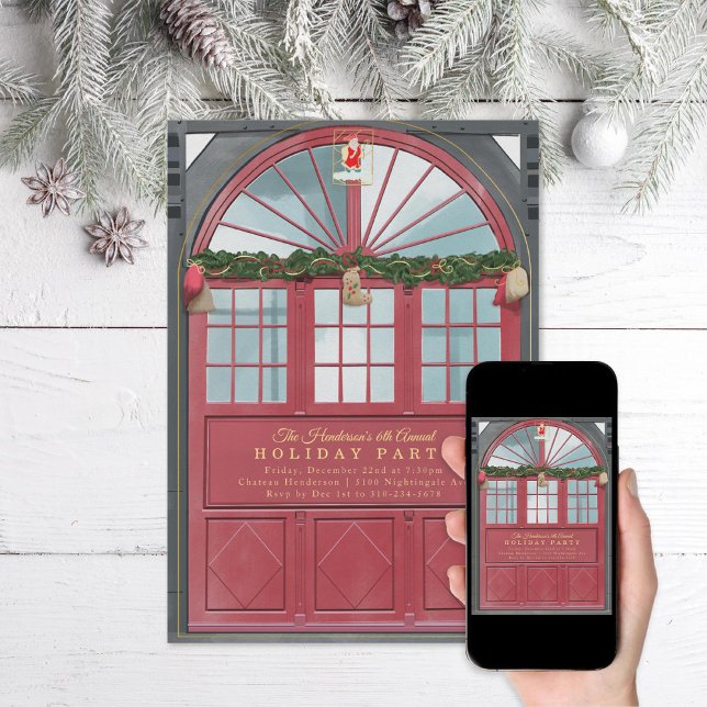 Antique Storefront Illustration Holiday Party Invitation (Creator Uploaded)