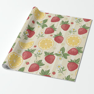 Antique Strawberry and Citrus Botanical Wrapping Paper