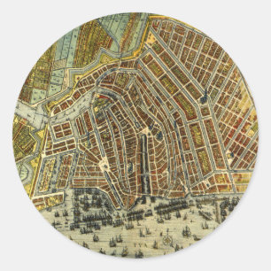 Antique Street Map of Amsterdam, Netherlands Classic Round Sticker