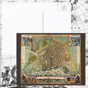 Antique Street Map of Amsterdam, Netherlands Postcard