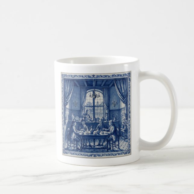 Antique Style Blue + White Delft Tile Coffee House Mug (Right)