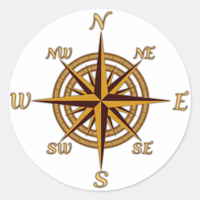 Antique Style Compass Rose Classic Round Sticker (Front)