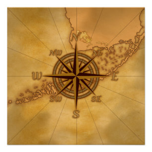 Antique Style Compass Rose Poster