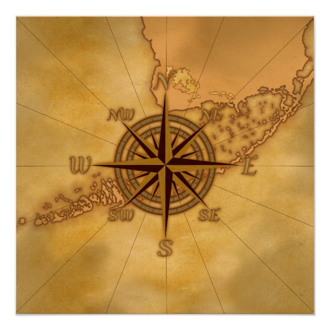 Antique Style Compass Rose Poster (Front)