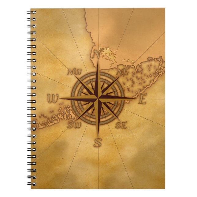 Antique Style Compass Rose Spiral Notebook (Front)