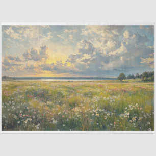 Antique Style Delicate Wildflower Field Landscape Tissue Paper