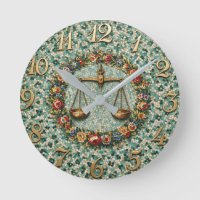 Antique Style Floral Mosaic Zodiac Libra