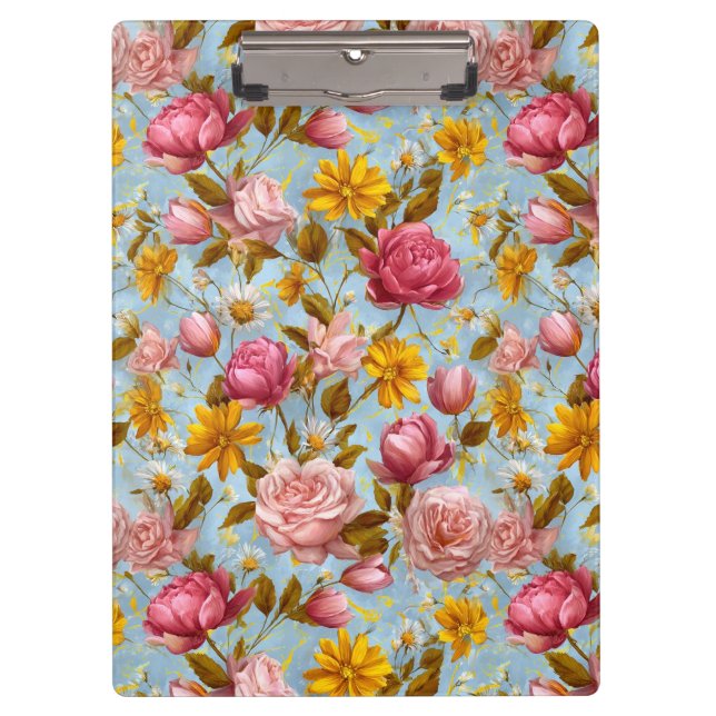Antique Style Floral Print Clipboard (Front)