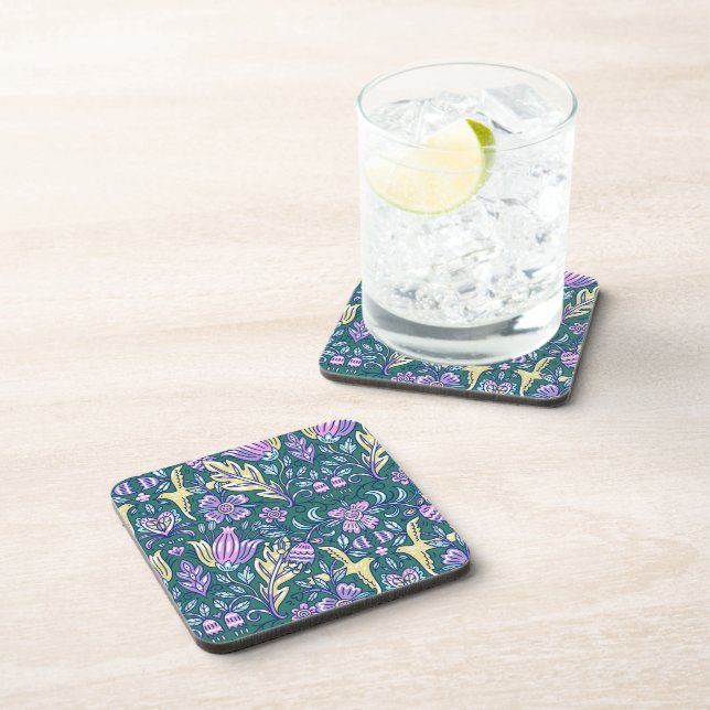Antique Style Flowers and Birds Pattern Coaster (Right Side)