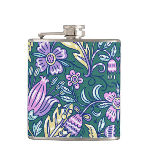 Antique Style Flowers and Birds Pattern Hip Flask