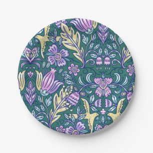 Antique Style Flowers and Birds Pattern Paper Plate