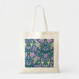 Antique Style Flowers and Birds Pattern Tote Bag