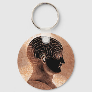 Antique Style Golden Mind Phrenology head Key Ring