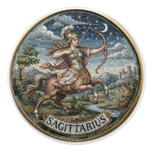Antique Style Mosaic Zodiac Sagittarius Ceramic Knob