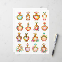 Antique Style Perfume Bottles Scrapbook Paper