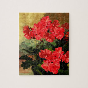 Antique Style Red Geranium Flowers Gifts Jigsaw Puzzle